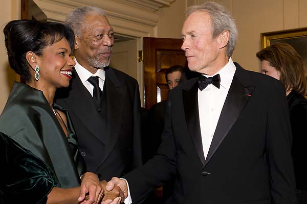 Secretary Rice Welcomes Morgan Freeman and Clint Eastwood